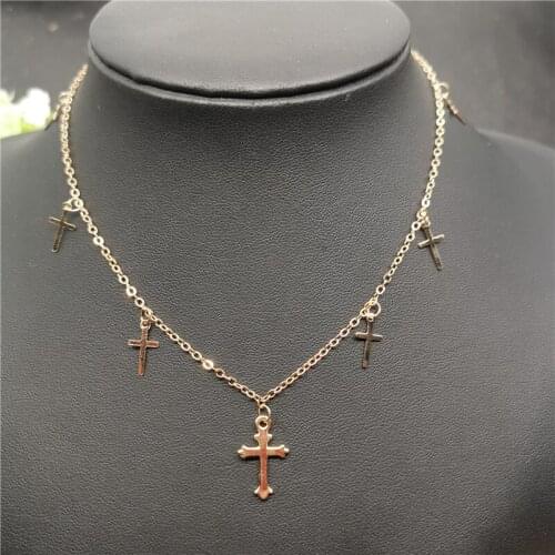 Bohemia Gold Color Star Cross Pendant Necklace for Women Gold Silver Color Clavicle Chain Fashion Female Cross Choker Jewelry