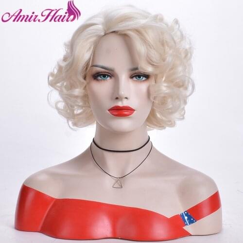 Amir Curly Synthetic Hair Short Wigs Light Blonde Hair For Black Women Middle Part High Temperature Halloween Party Cospaly Wig
