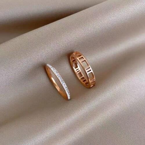 Luxury Creative Roman Numeral Two Piece Titanium Steel Rings For Woman Gothic Jewelry Party Girls Sexy Ring Set Student Gift