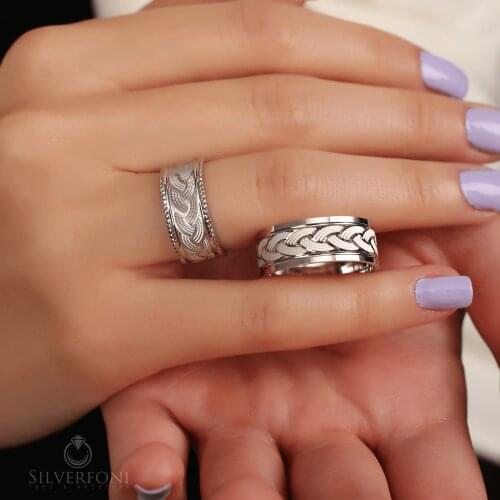 SILVERFONI 925 Sterling Real Silver Wedding Rings Set For Men And Women Jewelry Spiral Braid Bands Anniversary Gift New Season