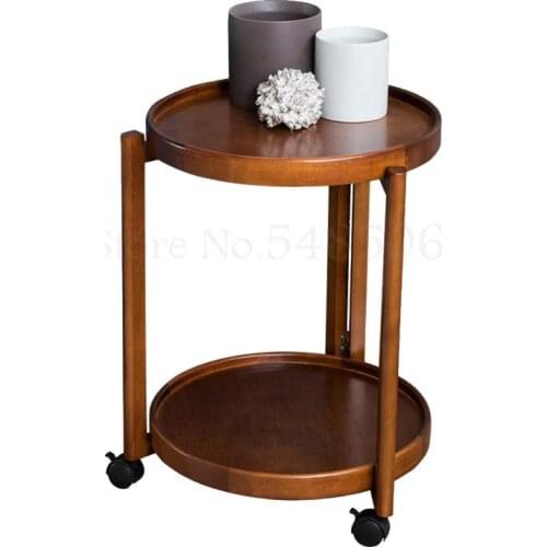 Nordic Side Table With Wheel Solid Wood Movable Sofa Round Table Living Room Simple Modern Small Coffee Table Balcony
