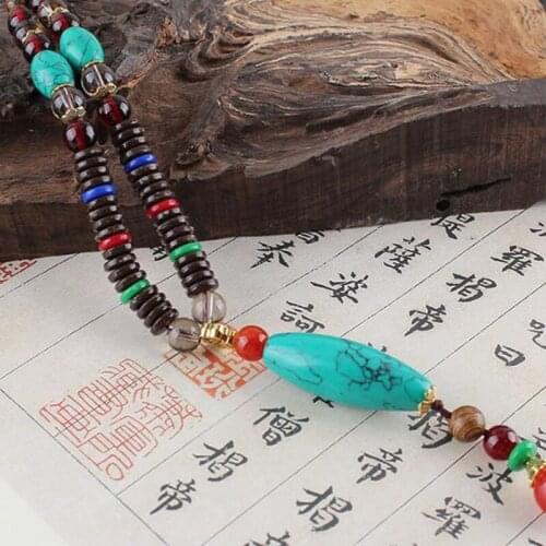 Vintage Nepal Wood Beads Pendant Necklace For Women Men Ethnic Bohemian Long Necklaces Sweater Chain Jewelry