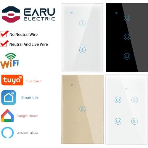 1-4 Way Smart Touch Switch US Standard Wall Lamp Touch Switches Tuya APP Smart Home With Neutral Wire Or Without Neutral Wire
