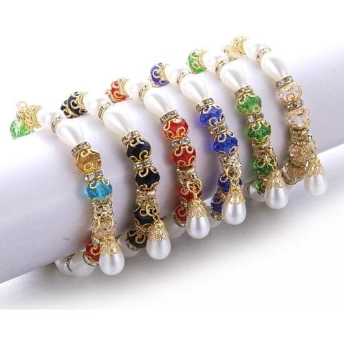 Vintage gold beads bracelets jewelry Drop shape Imitation pearl beads Pendant Beaded bracelet Women Fashion Jewelry Wholesale