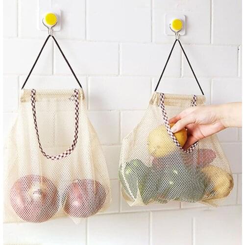 Hanging Storage Bag Fruit Vegetable Garlic Onion Breathable Reusable Mesh Bags Organizer Home Kitchen Accessories Recycler 60XX