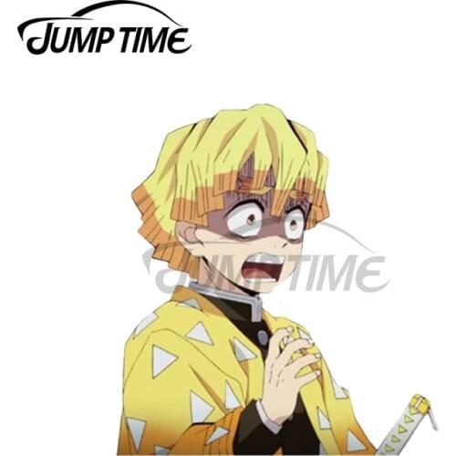 Jump Time 13 x 9cm For Demon Slayer KNY Zenitsu Agatsuma Terrified Car Stickers Cartoon Decal Fashion Decals Car Accessories VAN