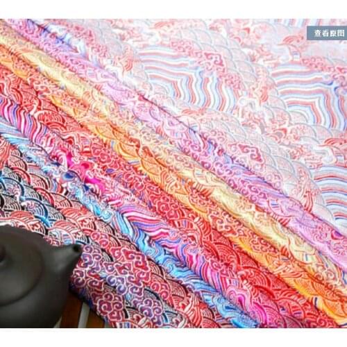 1 Meter High Grade Simulation Silk High Quality Wave Flower Brocade Chinese Wind Cheongsam Brocade Fabric Dark Jacquard Fabric