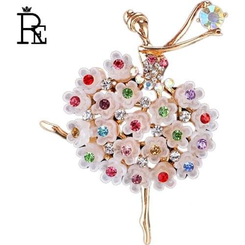 RE Ballerina Handmade Pin Brooches For Women Womens Brooch Large With Rhinestones Female Clothes Pins Jewelry Accessorise A1340