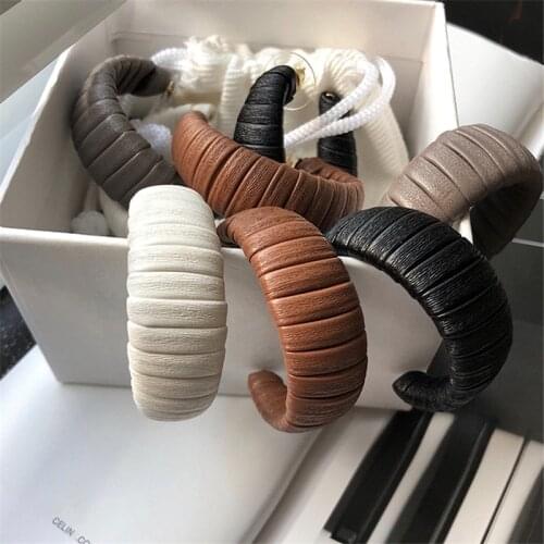 AOMU S925 New Spring Retro Multicolor Leather Woven Bump Leather Big Hyperbole Hoop Earrings for Women Fashion Street Jewelry