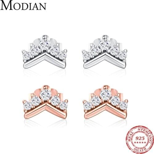 Modian 2020 Hot 100% 925 Sterling Silver Simple Clear CZ Crown Charm Stud Earrings For Women Cute Party Christmas Gift Jewelry