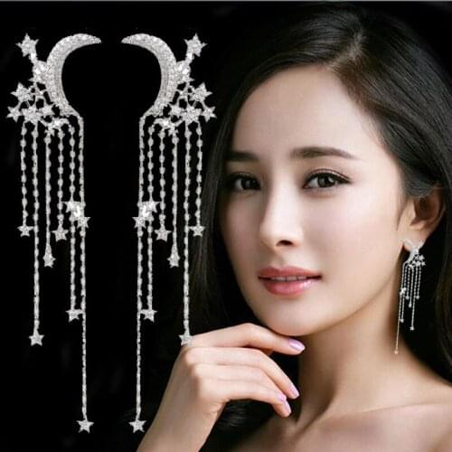 Famous Designer Design Star Moon Tassel Earrings Ladies Korean Temperament Ladies Simple Earrings S925 Silver Needle Earrings