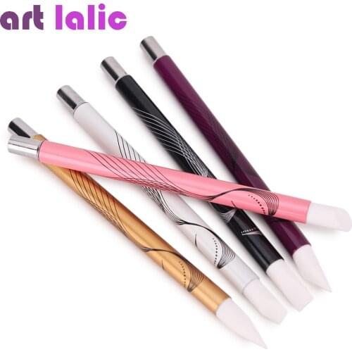5Pcs Silicone Nail Art Pen Brush Carving Multicolor Embossed Handle Sculpture 3D Effect Shaping Clay Dotting Polish DIY Tool Set