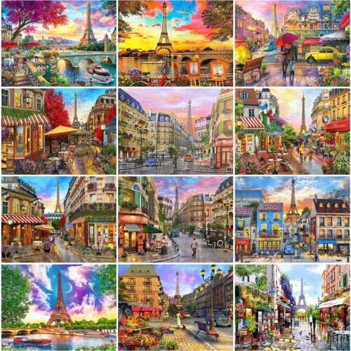 AZQSD Full Drill Diamond Painting Tower Street Cross Stitch Diamond Embroidery Landscape Picture Rhinestone Mosaic Home Decor