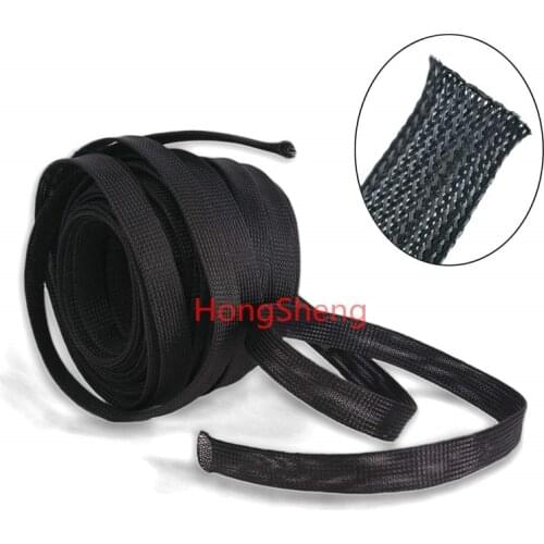 Free shipping High quality 10meters/lot Three wire encryption 16mm Black expandable braided tube mesh woven PET braided tube