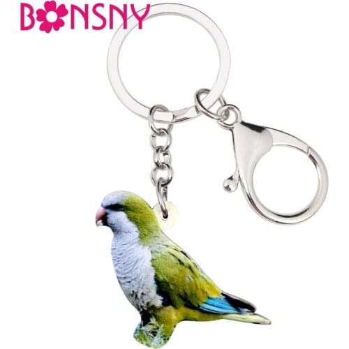 Bonsny Acrylic Cute Myiopsitta Monachus Bird Key Chain Keychain Rings Fashion Animal Jewelry For Women Girls Gift Accessories