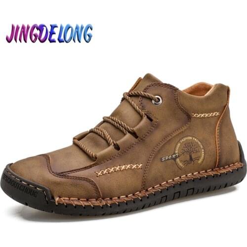 Brand Winter Mens Boots Warm Plush Leather Mens Snow Boots Outdoor Non-slip Men Motorcycle Work Boots Leather Waterproof Hombre