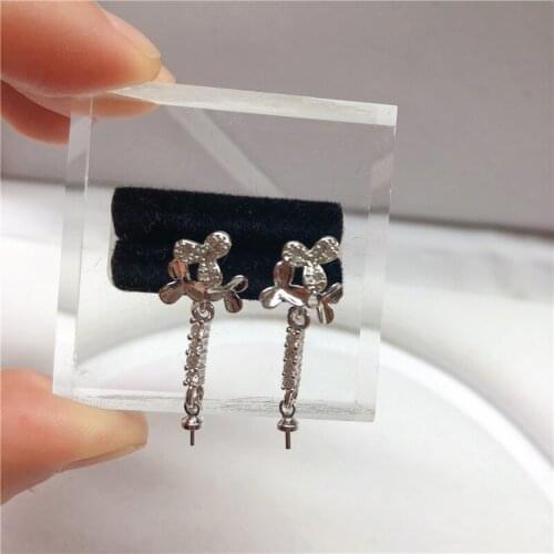 Flower Shape Silver Plated Stud Earrings Mountings Findings Jewelry Settings Parts for Pearls Beads Stones Jade, 10pairs/lot