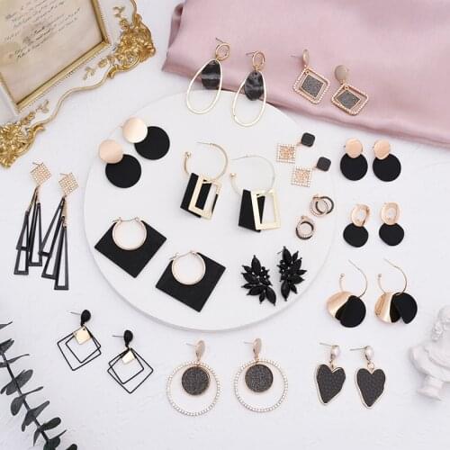 Korean Statement Earrings for women 2020 Fashion Black Unusual Geometric Tassel Dangle Drop Cute Earings Gold Brincos Jewelry