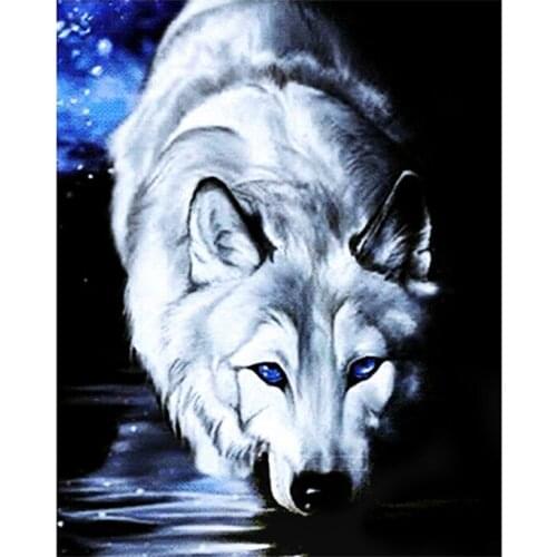 GELANYOUPIN 5D DIY Diamond Painting Animal Wolf Embroidery Full Round Diamond Cross Stitch Rhinestone Mosaic Painting Decor