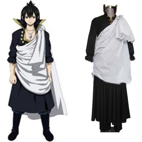 Cosplaydiy Anime Fairy Tail Zeref Dragneel Cosplay Costume Adult Mens Black Suit White Cloak Costume L320