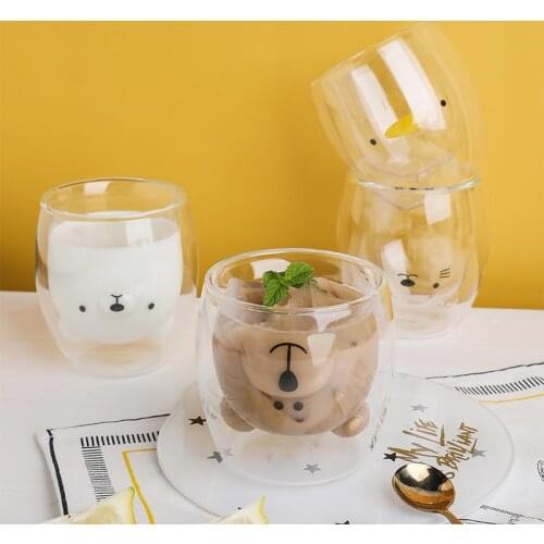 Creative Cute Bear Double-layer Coffee Mug Cartoon Baby Duckling Animal Milk Glass Lady Cute Gift Cup Christmas gift