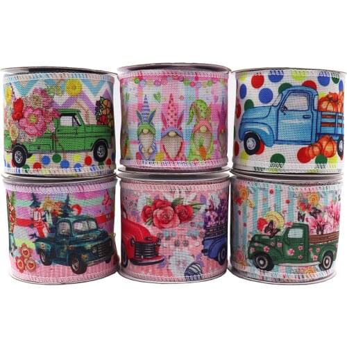 Ribbon cartoon ribbon imitation linen iron wire edge torch with thermal transfer printing Christmas decoration bow ribbon