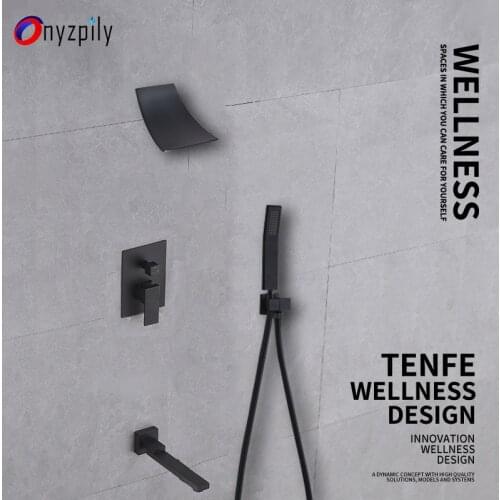 Onyzpily Matte Black Waterfall Bathroom Shower Faucet Set Rain Black Bath Shower System Waterfall Shower Bathtub Mixer Tap