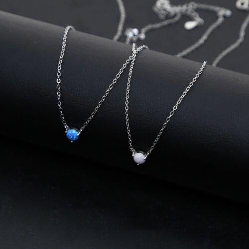 Minimal delicate 925 sterling silver simple white fire opal stone necklace silver 925 chain elegant adorable charming necklaces