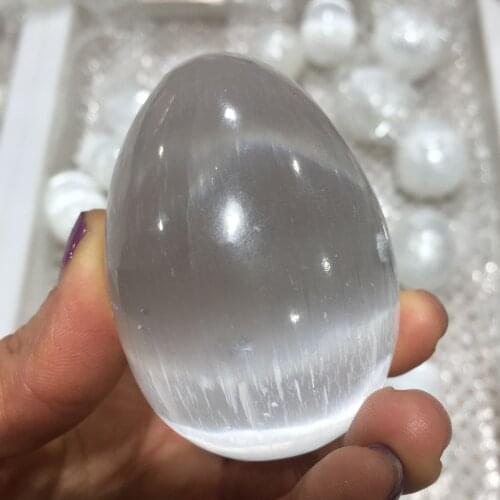 Natural white selenite Egg stone polished gypsum crystal egg shape stone Gemstone Healing raw gypsum stone massager