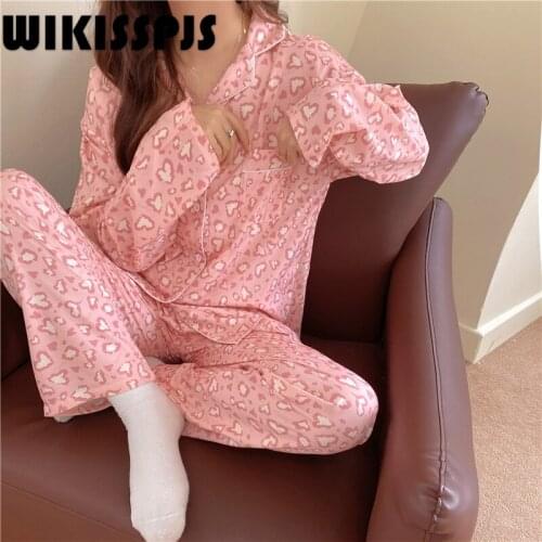 WIKISSPJS 2021 Spring and Autumn New Love Home Pajamas Cute Pijamas Women Pajamas for Teen Girls Two Piece Set Summer
