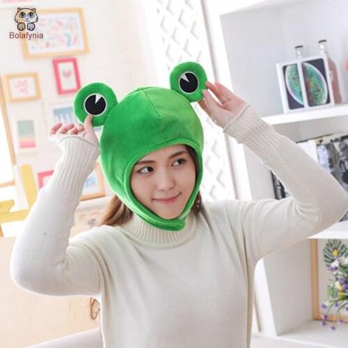 BOLAFYNIA New expression big eyes frog headgear hat plush toy hat stuffed toy cap