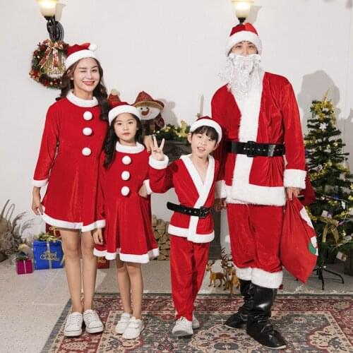 Christmas Costume Children 2021 New Year Gift Woman Sexy Cosplay Dress Santa Claus Kids Hat Cape Beard Family Accessories Xmas