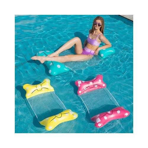 New Bowknot Print PVC Inflatable Floating Water Hammock Foldable Waterproof Lazy Air Beach Bed Lounge Chair Floating Row