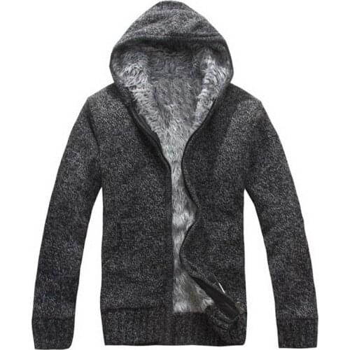 Autumn Winter Mens Thick Sweatercoat Collar Zipper Sweater Coat Outerwear Winter Fleece Cashmere Liner SweatersTurn-Down Collar