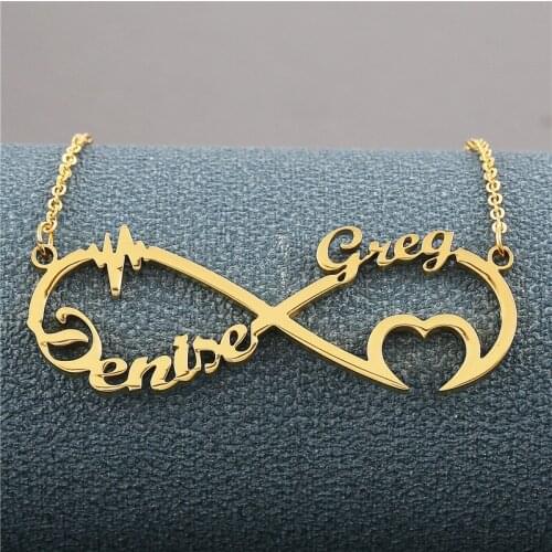 Custom Nameplate Necklace Personalized Stainless Steel Gold Name Pendant Love Heart 8 Shaped Heartbeat Women Men Choker Jewelry