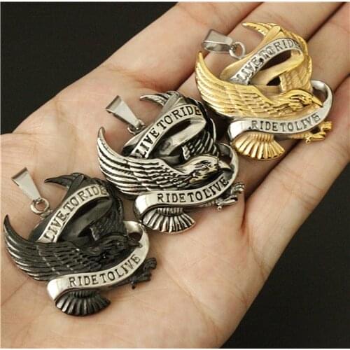 Live To Ride Pendant Biker Pendant 316L Stainless Steel Polishing Cool Men Golden Eagle Pendant