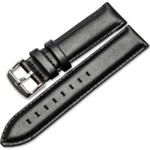 Double Leather Watch Bands Deployment Quick Release with Buckle Black Brown Replacement Watch Strap for Men & Women WB148