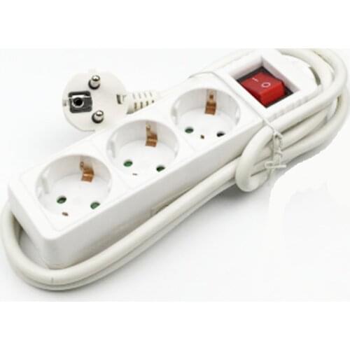 250V 10A 3/4/5 EU Plug Sockets Outlet AC Power Charger Wall Socket Plug Mains Lead Strip Adapter With Extension Cable Switch