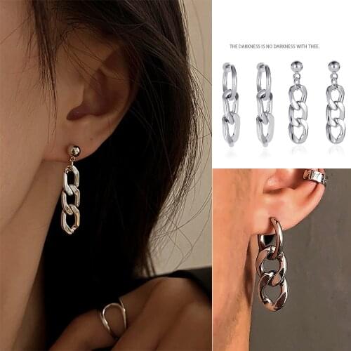 Korean Fashion Dangle Earrings For Women 2021 Charm Pendant Long Geometric Drop Earring Punk Style Thick Link Chain Jewelry Gift