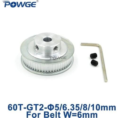 POWGE 1pcs 60 Teeth GT2 Timing Pulley Bore 5mm 6.35mm 8mm 10mm for width 6mm GT2 Timing Belt Small Backlash 2GT Belt 60Teeth 60T