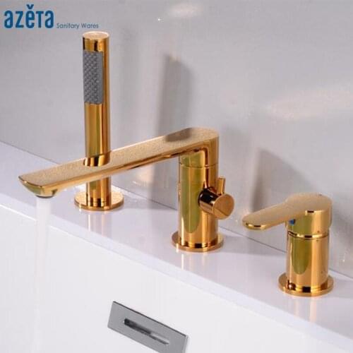 Azeta Three-piece Gold Brass Bathtub Faucet With Shower Hand Bath Tap Deck Mounted Single Handle Bath Shower Faucet Set AT3701G