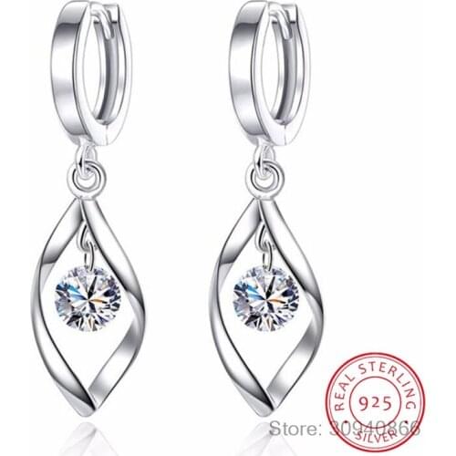 Fine Pure 925 Sterling Silver Screw Style Zirconia Drop Earrings Female Crystal Jewelry Women Dangle Earring FQL193211