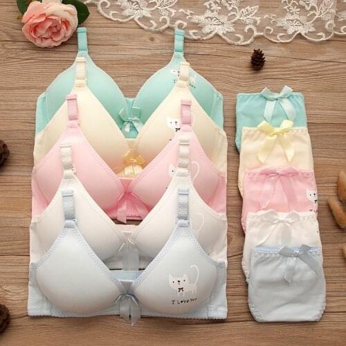 Girl Student Comfortable Training Bra Set for Teen Girls Kids Youth Underwear Suit Children Girls Wireless Printed Cotton Bra