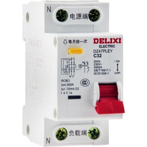 DELIXI RCBO Double-in and Double-out Earth Leakage Protector DZ47PLEY CDB3LE 6A 10A 16A 20A 25A 32A 40A Circuit Breaker