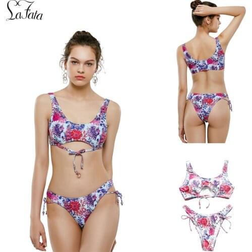 LaFata Womens Flower Pattern High-Waisted Bikini Set