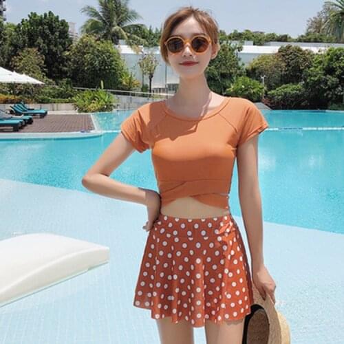 2021 Korean Sexy Dot Patchwork Bikini Set Women Swimsuit Push Up Swimwear Bikini Bathing Suit Swim Wear Beach Swimming Skirt