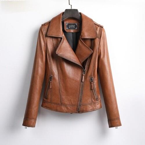 100% Genuine Leather Jacket Women Slim Brown Short Real Sheepskin Coat Motorcycle Coats and Jackets Clothing Chaquetas WPY3828