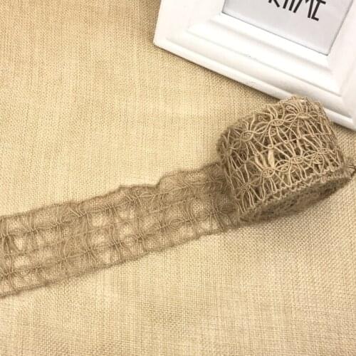 3M/roll Natural Jute Burlap Hessian Ribbon Tape Rustic cake topper Burlap Rope Craft Twine Hollow style DIY home Wedding Decor