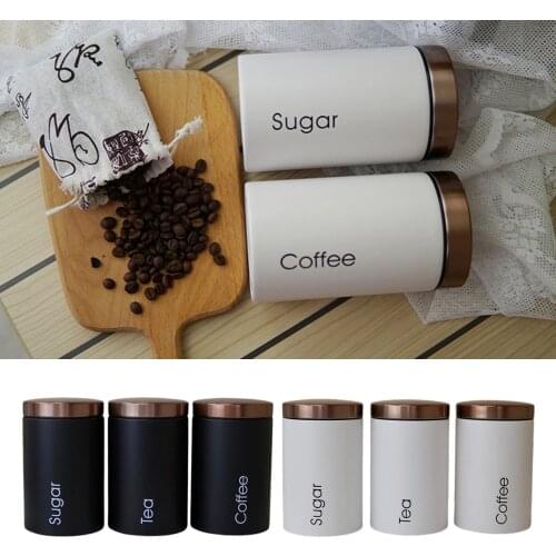 3pcs/Set Storage Tanks Metal Coffee Sugar Tea Canister Set Jar Household Can Storage Bottles