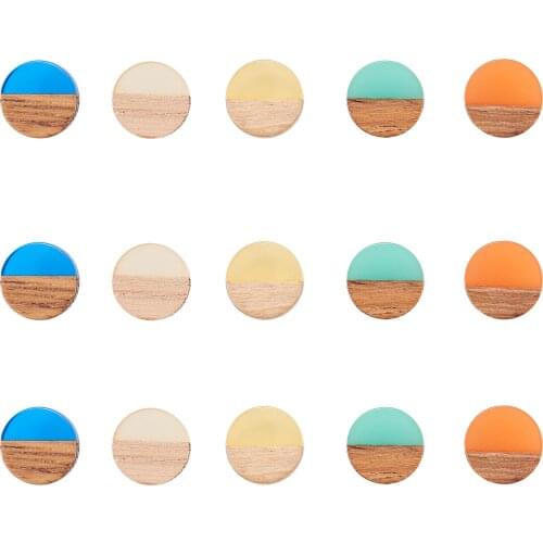 30pcs/box Vintage Resin&Wood 10mm Flatback Charms Cabochons Handmade for DIY Earring Bracelet Jewelry Making Bulk